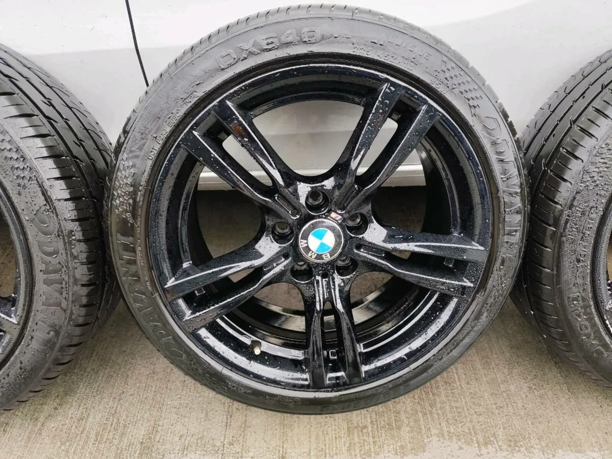 18" BMW M-sport black alloys with nearly new tyres - Image 3
