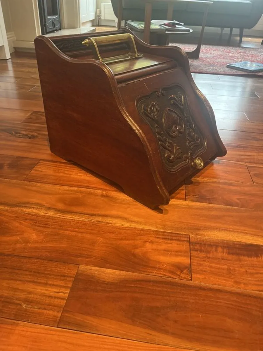 Antique Edwardian coal turf scuttle - fireside box - Image 1