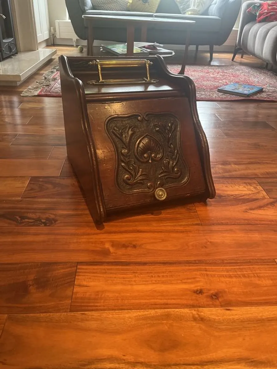 Antique Edwardian coal turf scuttle - fireside box - Image 4