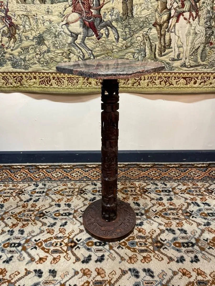 African Carved Stand or Column with Marble Top - Image 1