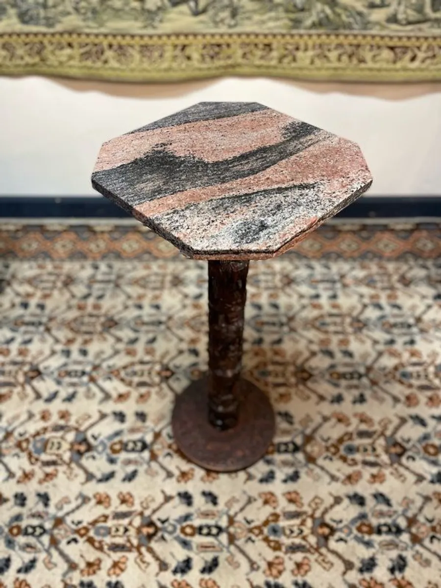 African Carved Stand or Column with Marble Top - Image 3