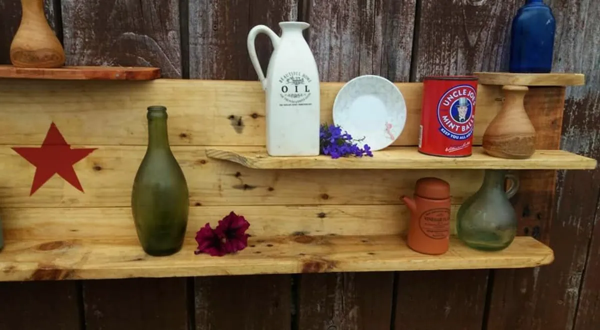 Rustic Floating Staggered Shelf  display - Image 3