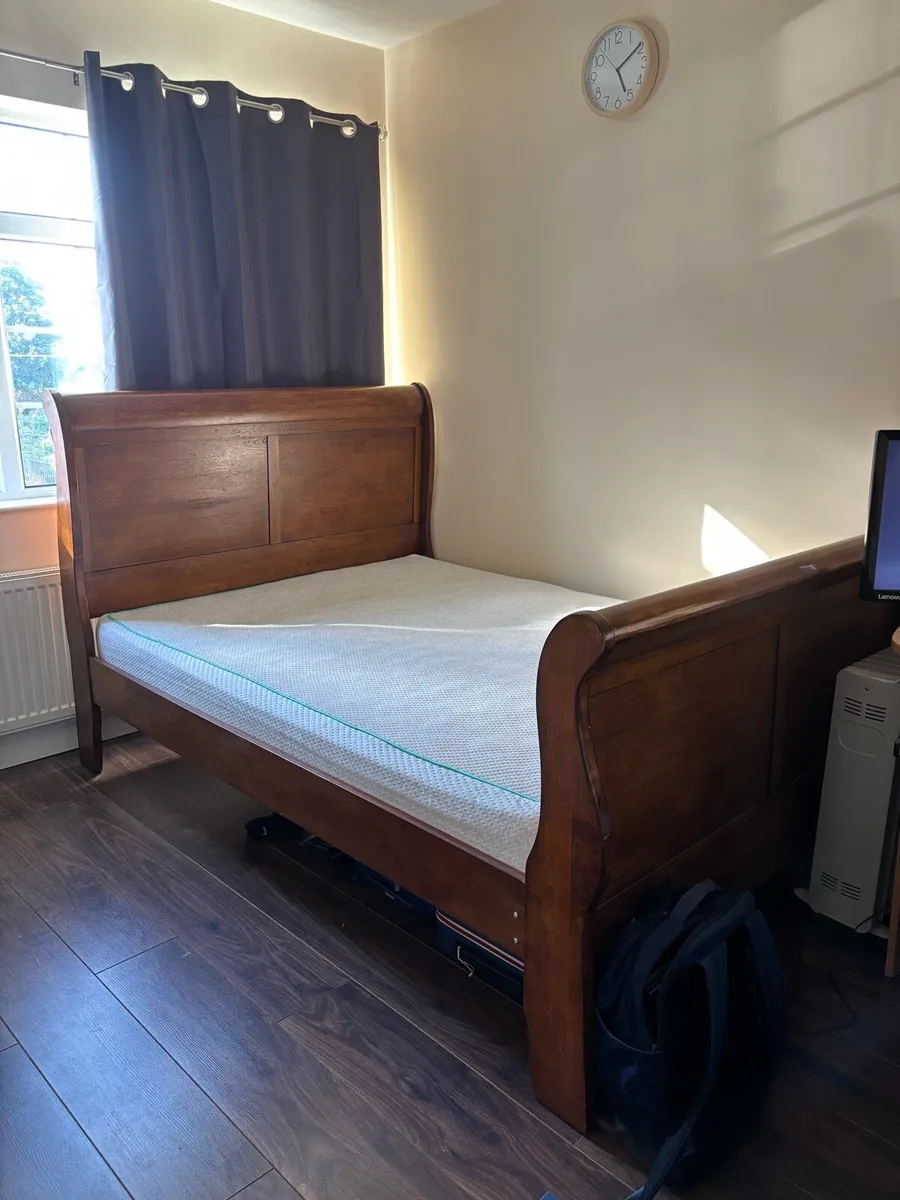 Wooden Double Bed and Mattress - Image 1