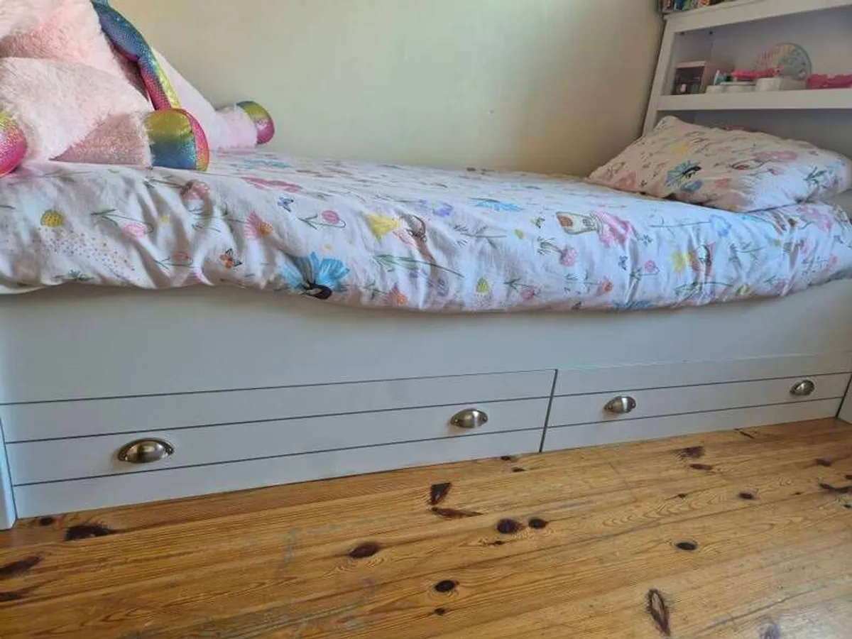 2 x White bookcase headboard single beds with storage drawers - Image 3