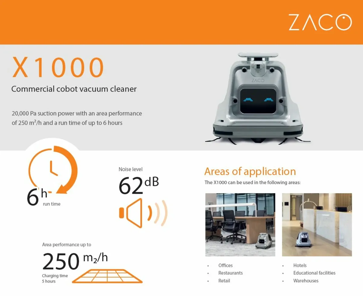 ZACO X1000 – AI-Powered Commercial Robotic Vacuum - Image 3