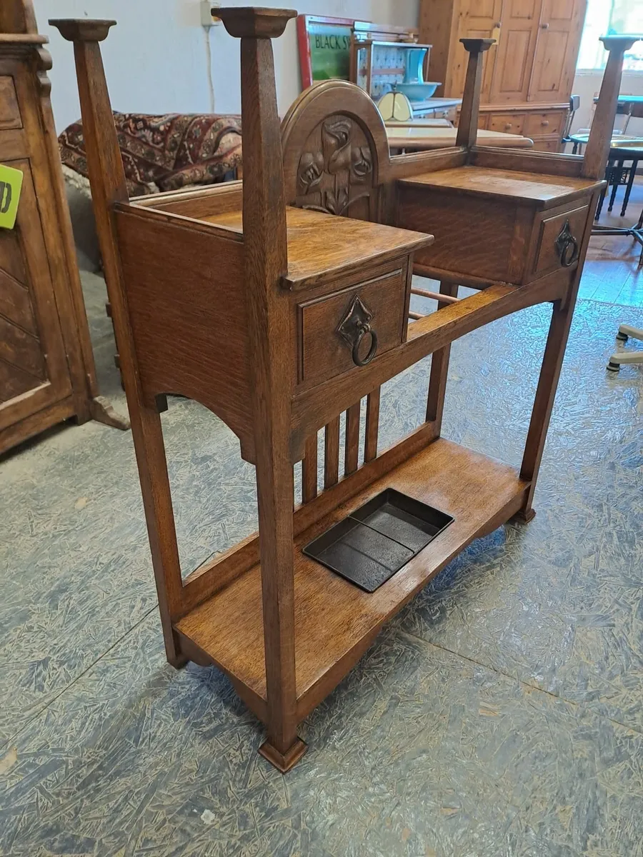 Arts and crafts oak stick stand - Image 4