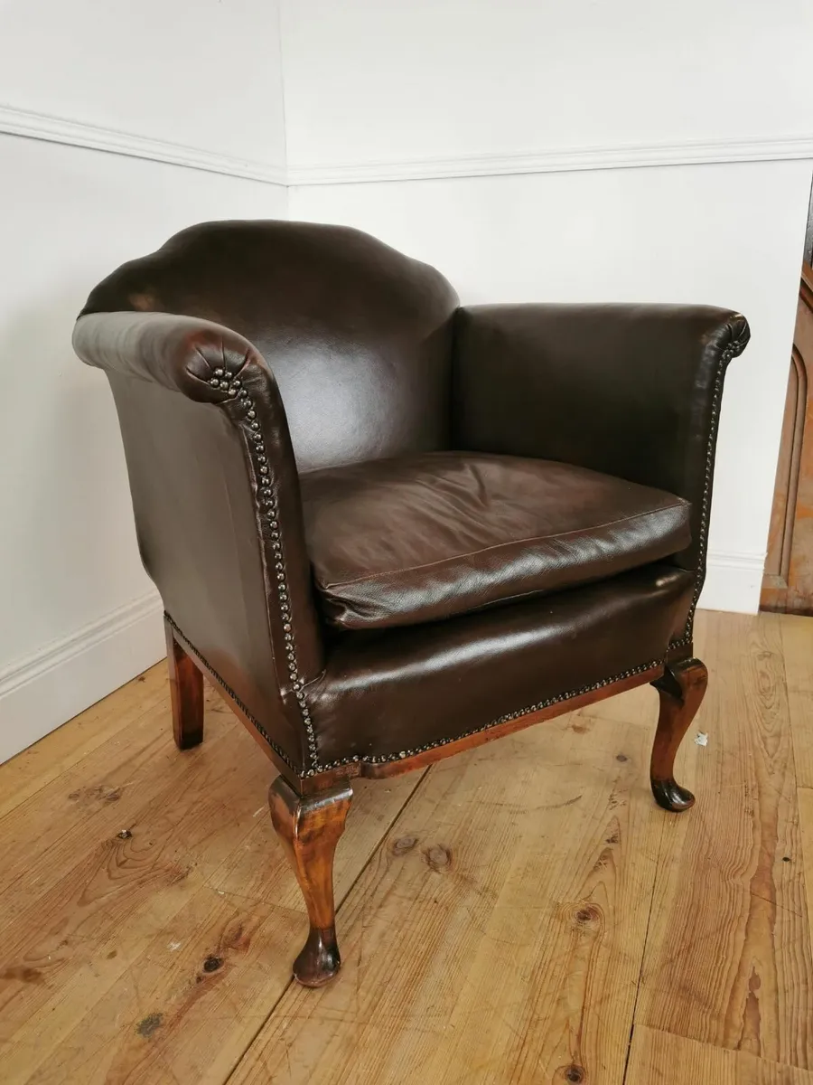 Antique Edwardian leather and mahogany chair DELIV - Image 1