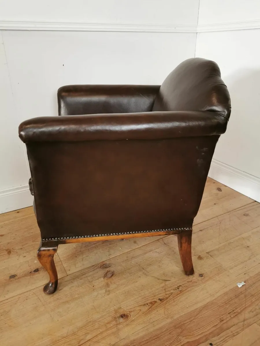 Antique Edwardian leather and mahogany chair DELIV - Image 3