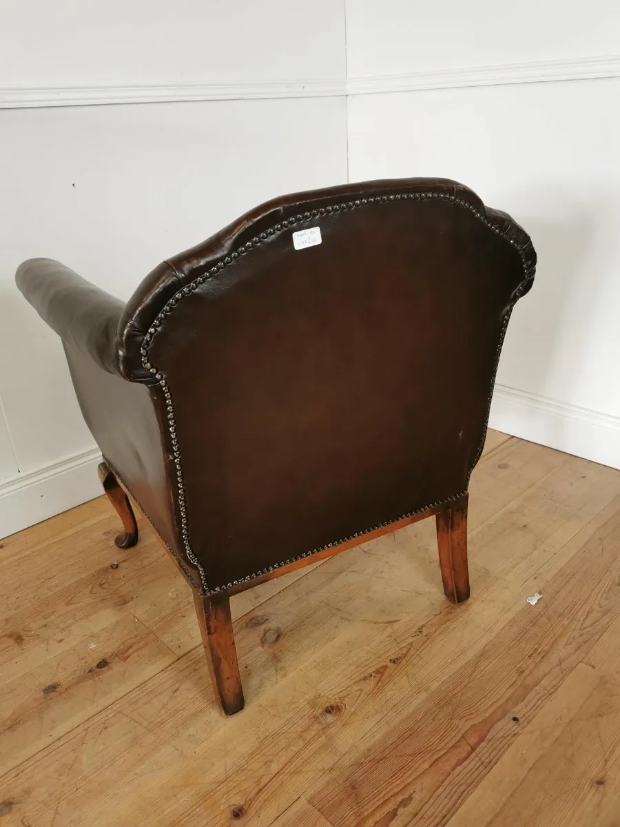 Antique Edwardian leather and mahogany chair DELIV - Image 4