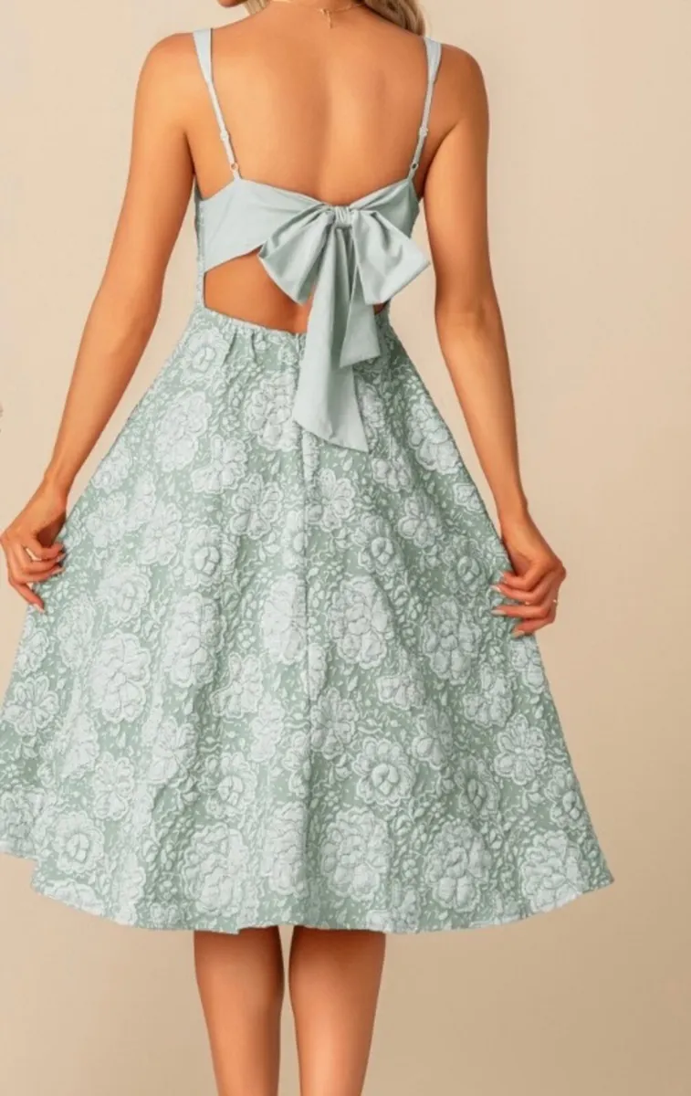 Mint Green A-Line Jacquard Dress - Image 2