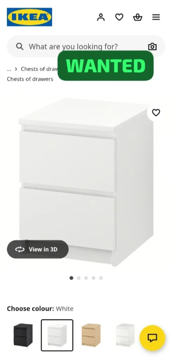 WANTED 2x Ikea Malm Bedside Drawers White