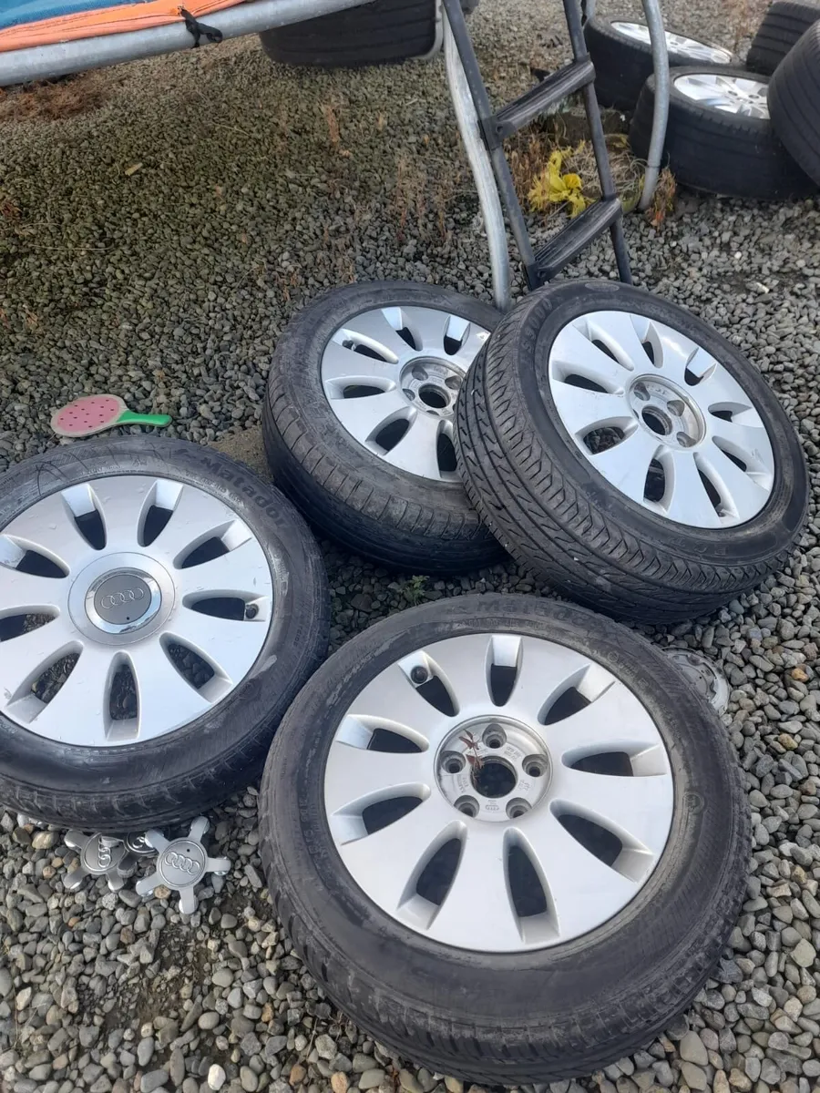Set of Audi Alloys €120 tyres in decent condition - Image 1