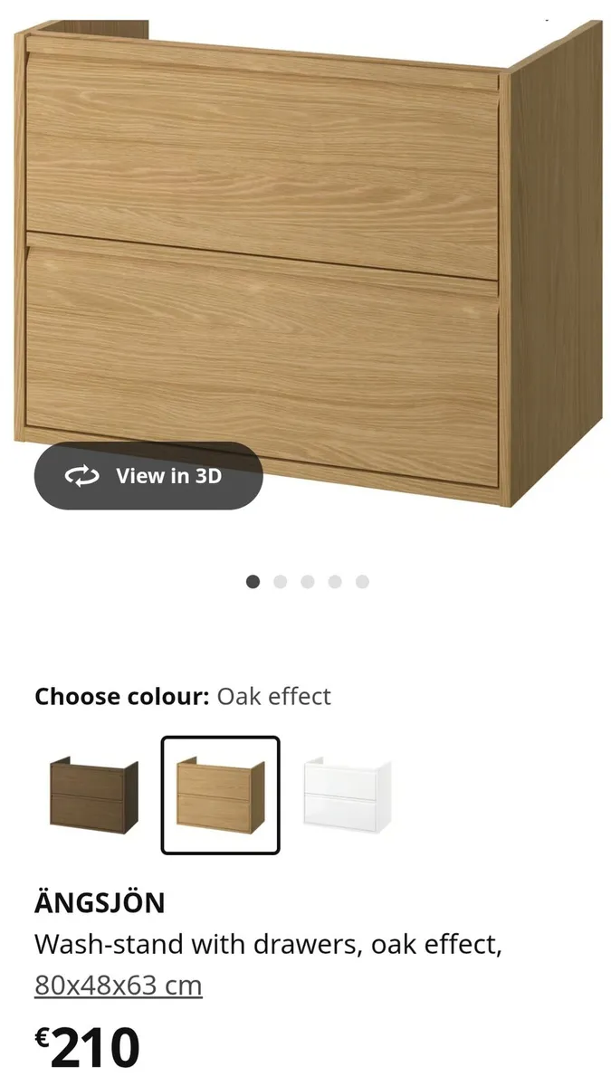 ikea angsjon bathroom sink cabinet in oak 80cm wid - Image 1