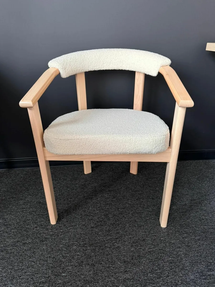 Curved Bouclé Armchair with Black Beech Frame - Image 4