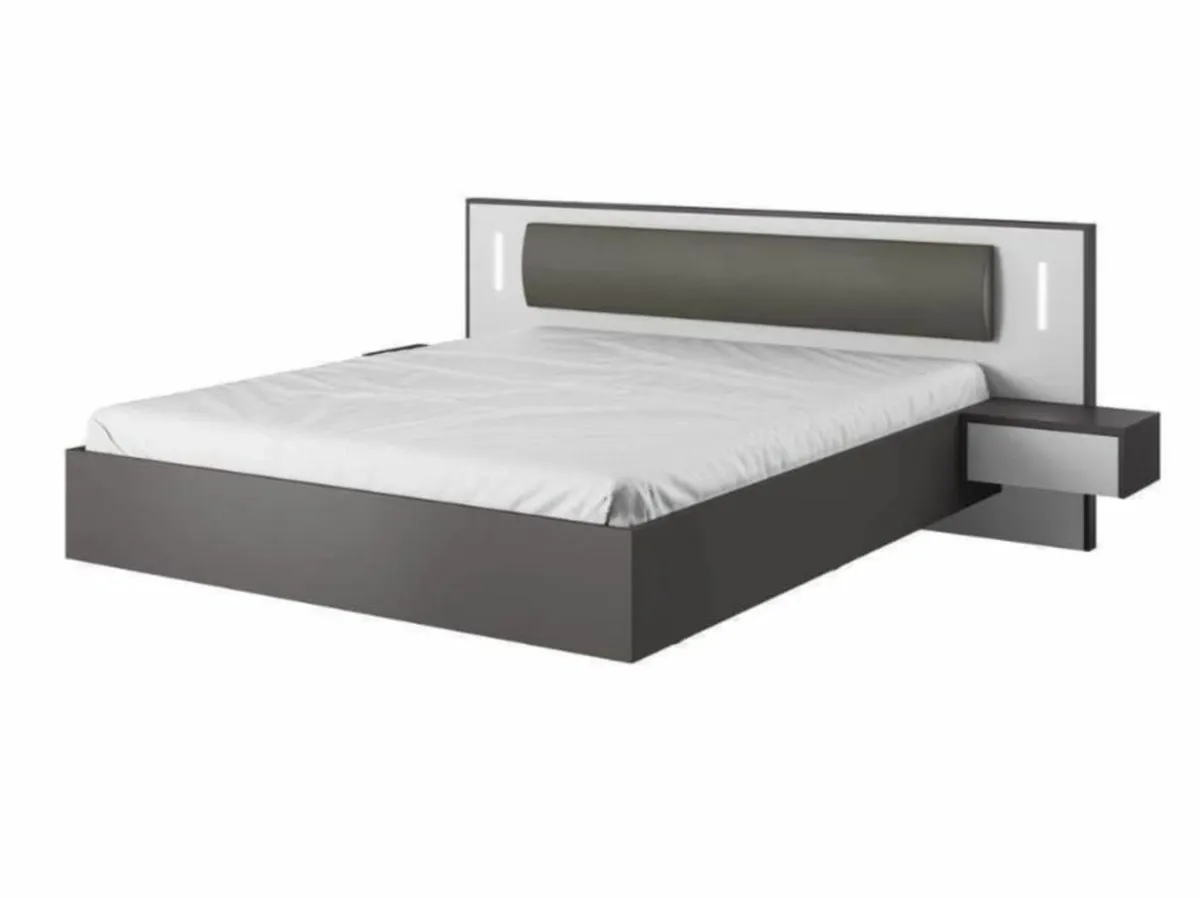 King Bed with drawers, back rest pillow, LED - Image 1