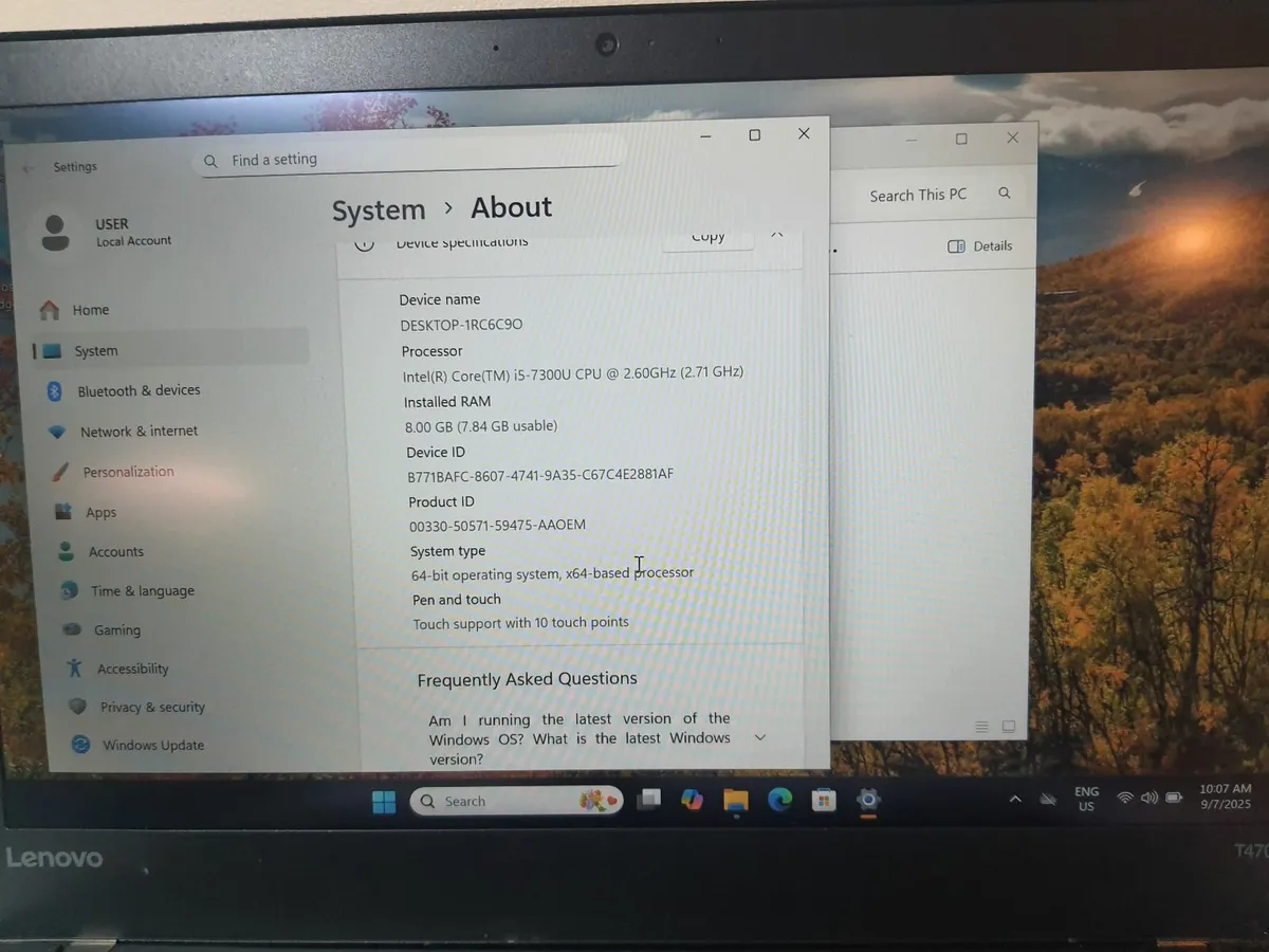 Lenovo ThinkPad T470 i5 7th gen 8/256GB SSD Laptop - Image 2