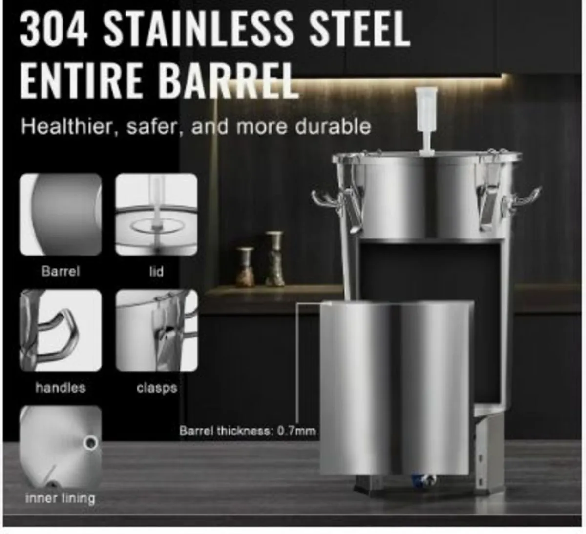 304 Stainless Steel Kettle, 30L Beer Brew Fermento - Image 2