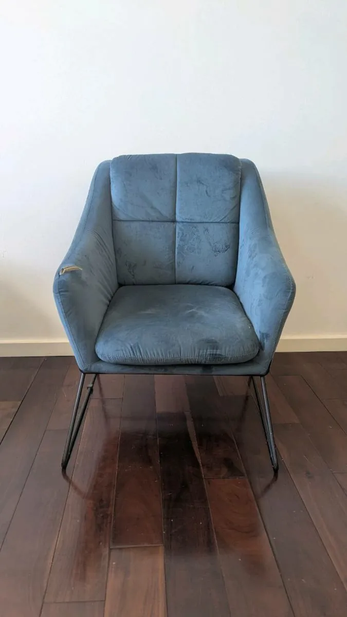Modern Blue Velvet Armchair - Image 1