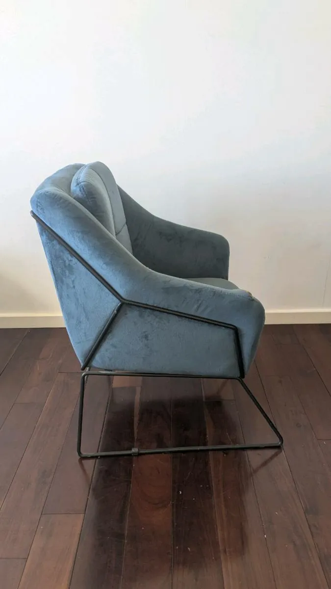 Modern Blue Velvet Armchair - Image 3