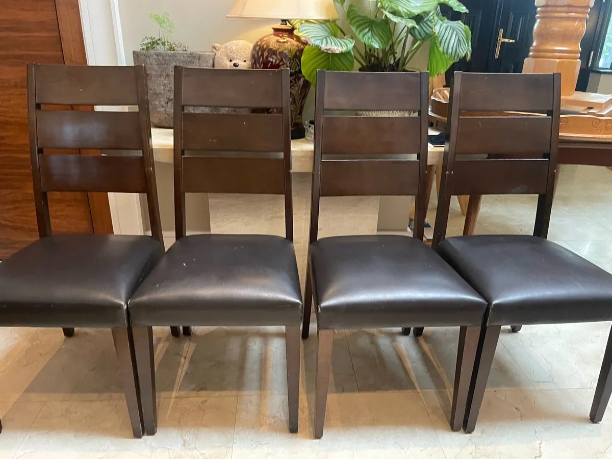 4 x Fabulous Leather Walnut Kitchen Dining Chairs - Image 1