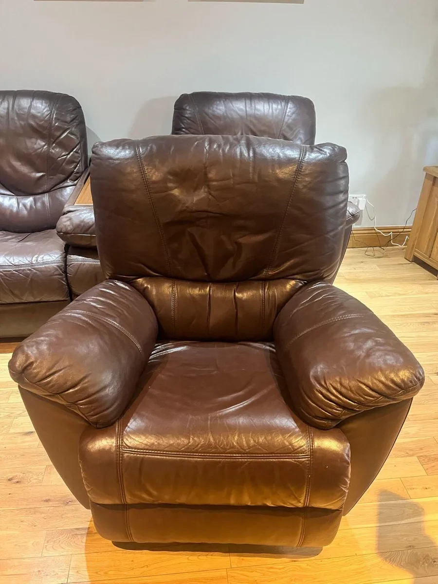 3 piece real leather all reclining couch - Image 3