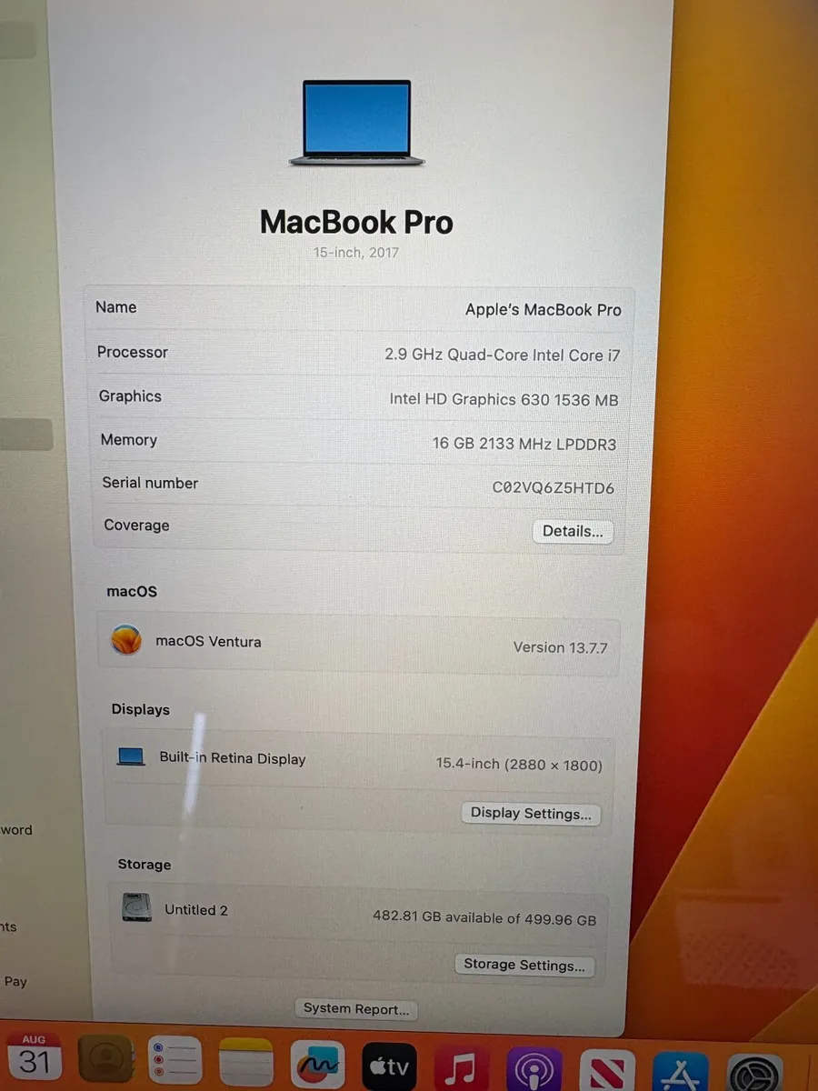 Apple MacBook Pro 15.4" TouchBar -500GB SSD, 16GB - Image 2