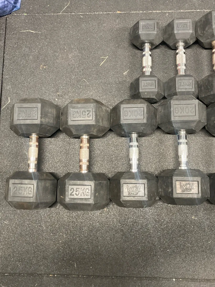 Rubber Hex Dumbbells 7.5 - 25kg - Image 2