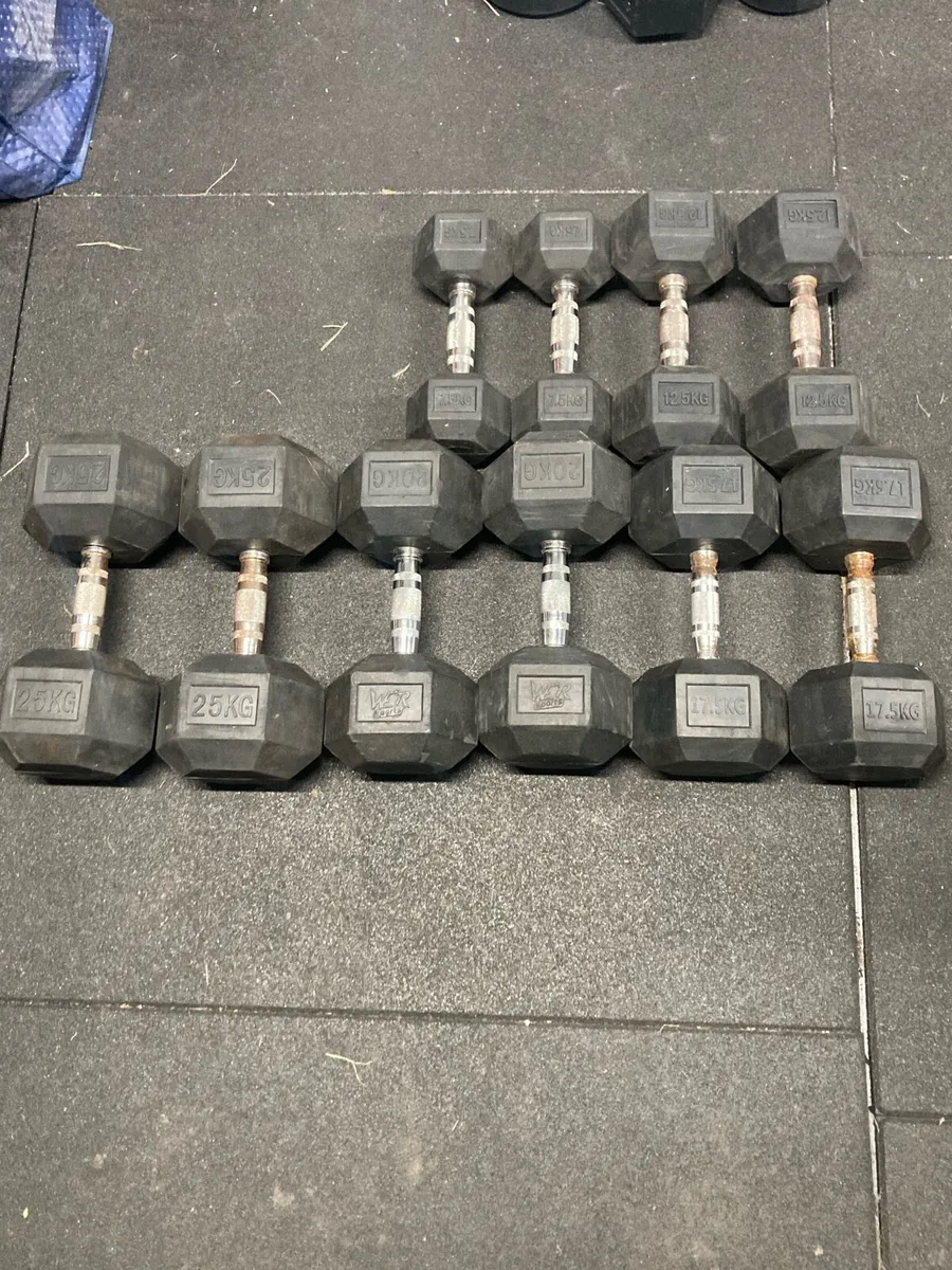 Rubber Hex Dumbbells 7.5 - 25kg - Image 4
