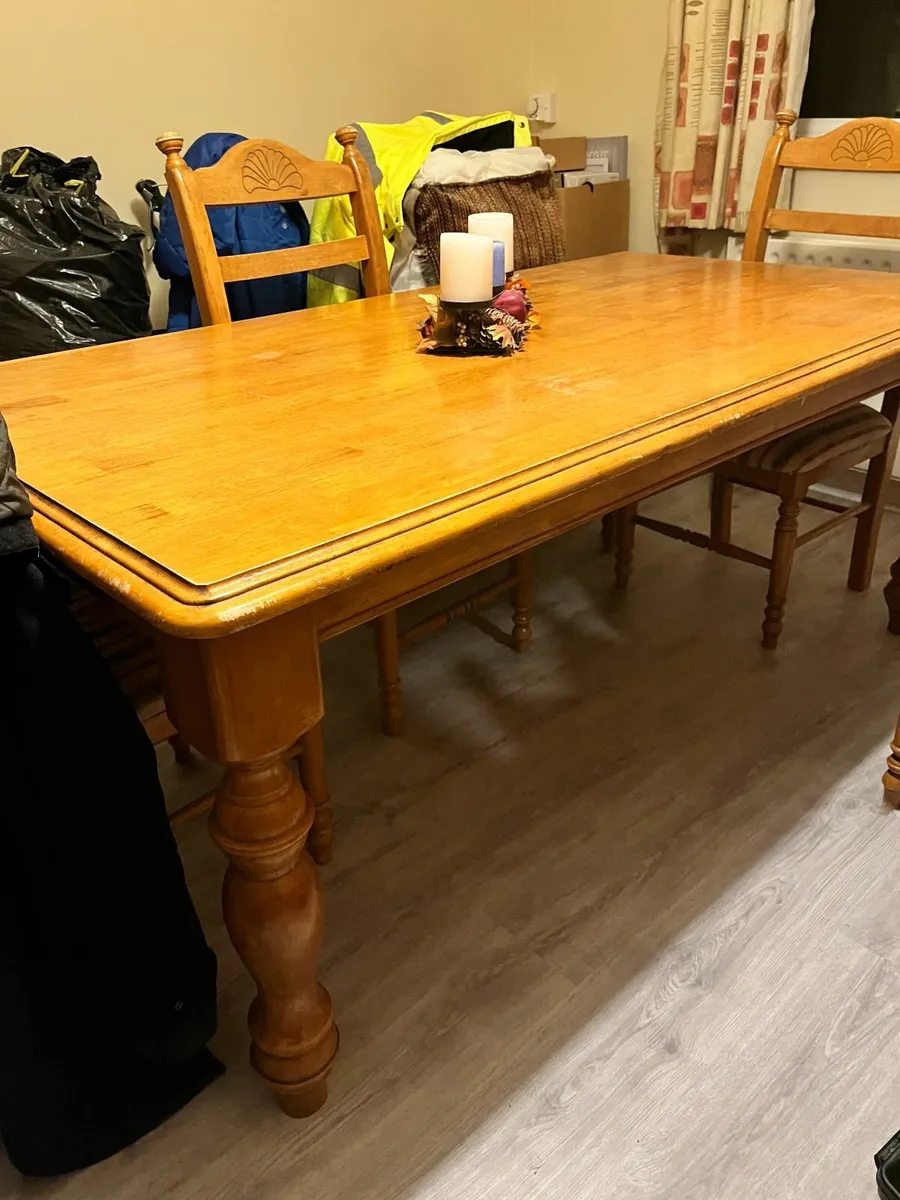 Heavy Pine Dining room table &  Pine Bookcase - Image 2