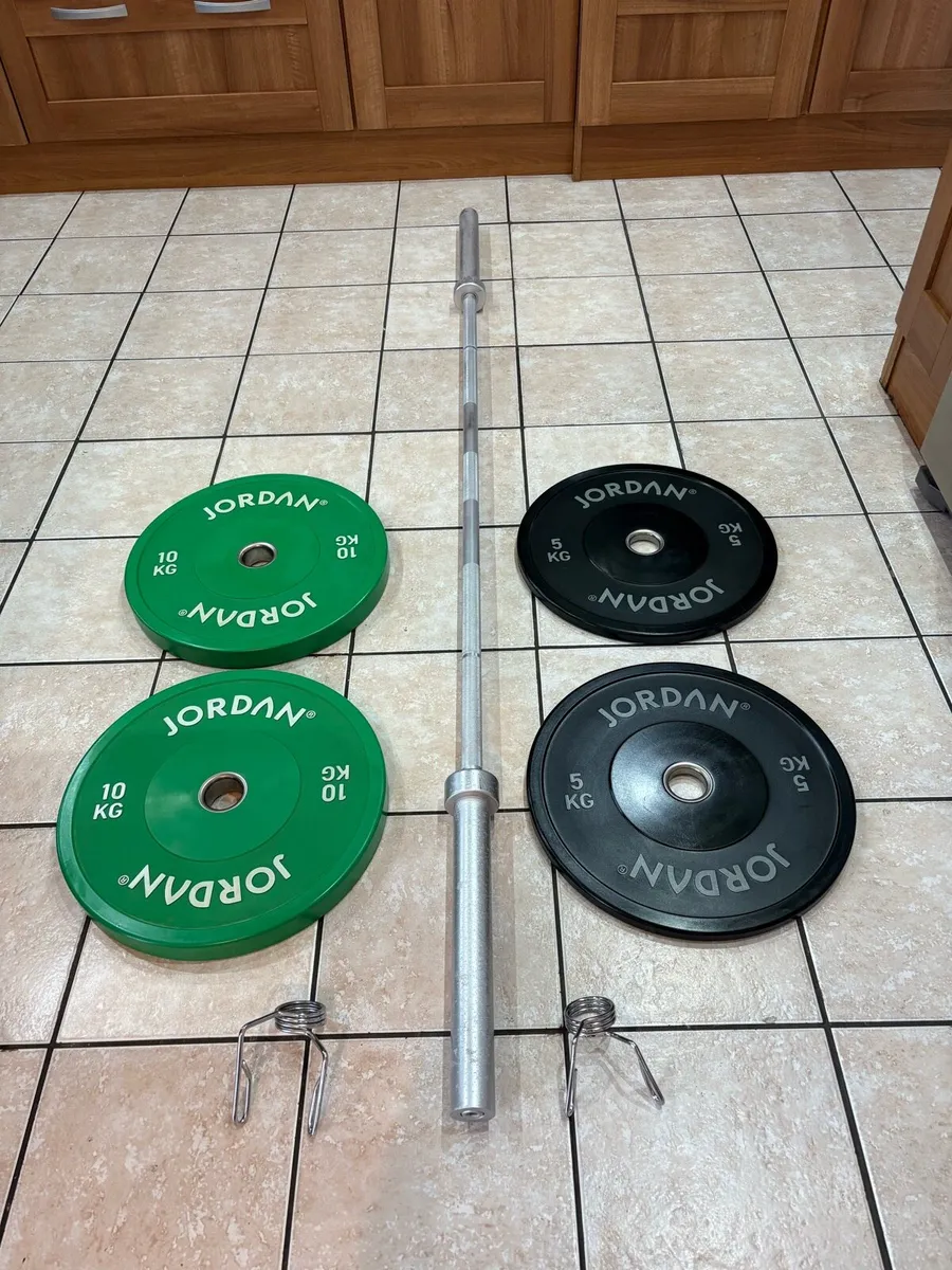 JORDAN HG OLYMPIC BUMPER PLATES + 7 FOOT BAR! - Image 2