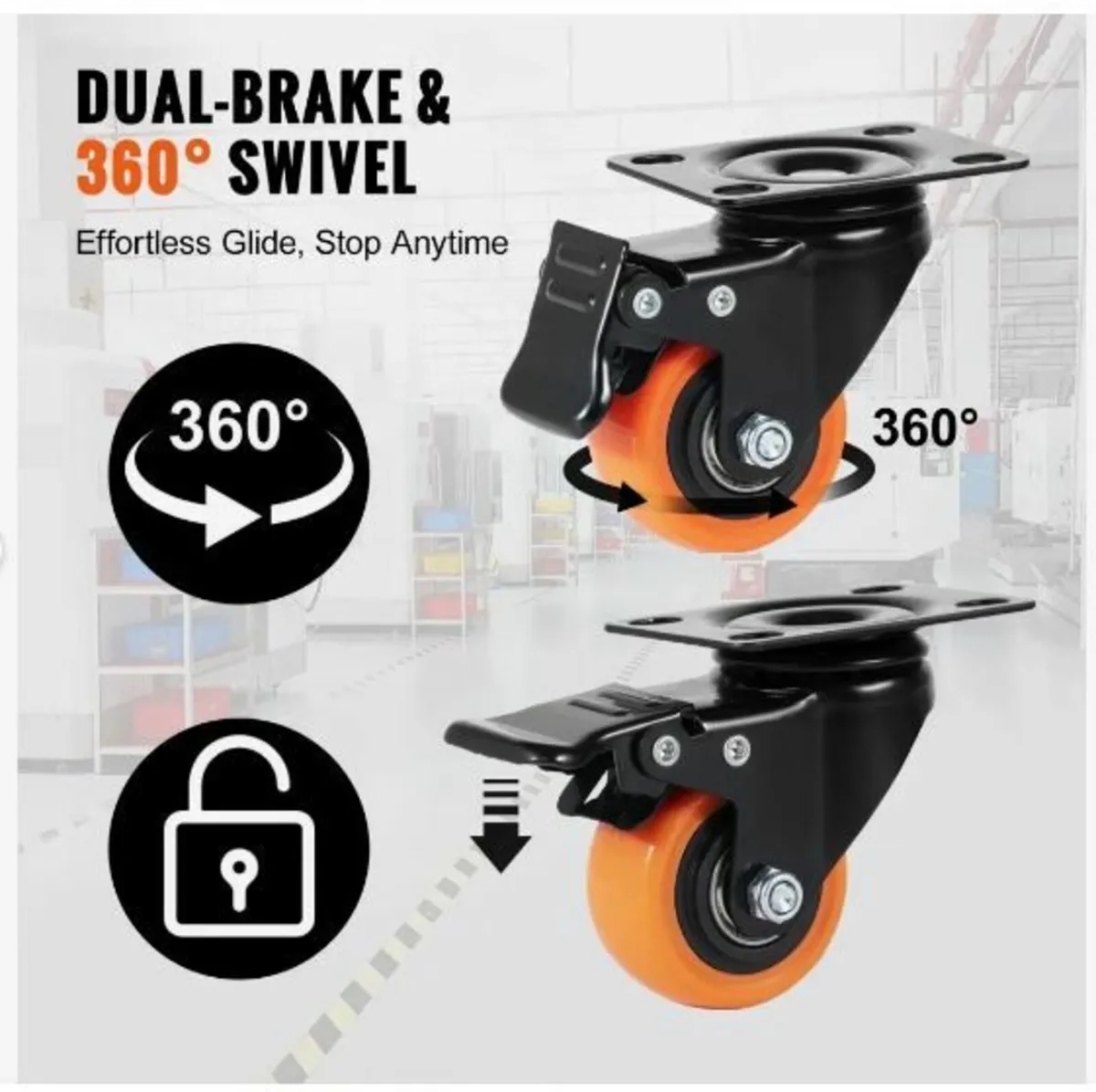 Caster Wheels, 5.1 cm Swivel Plate - Image 4
