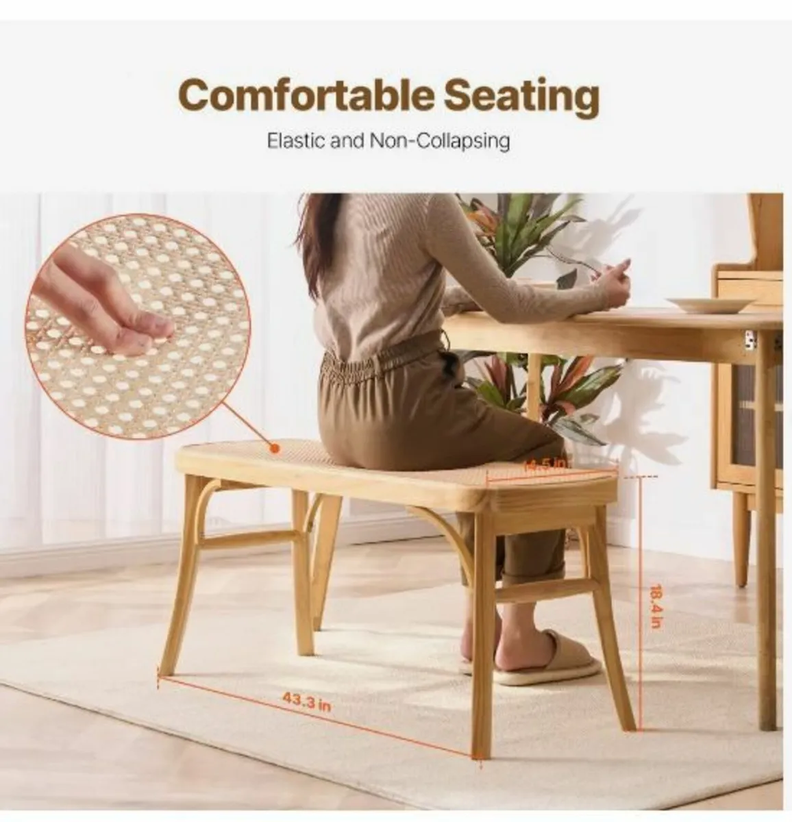 Rattan Bench Wooden Bench - Image 3