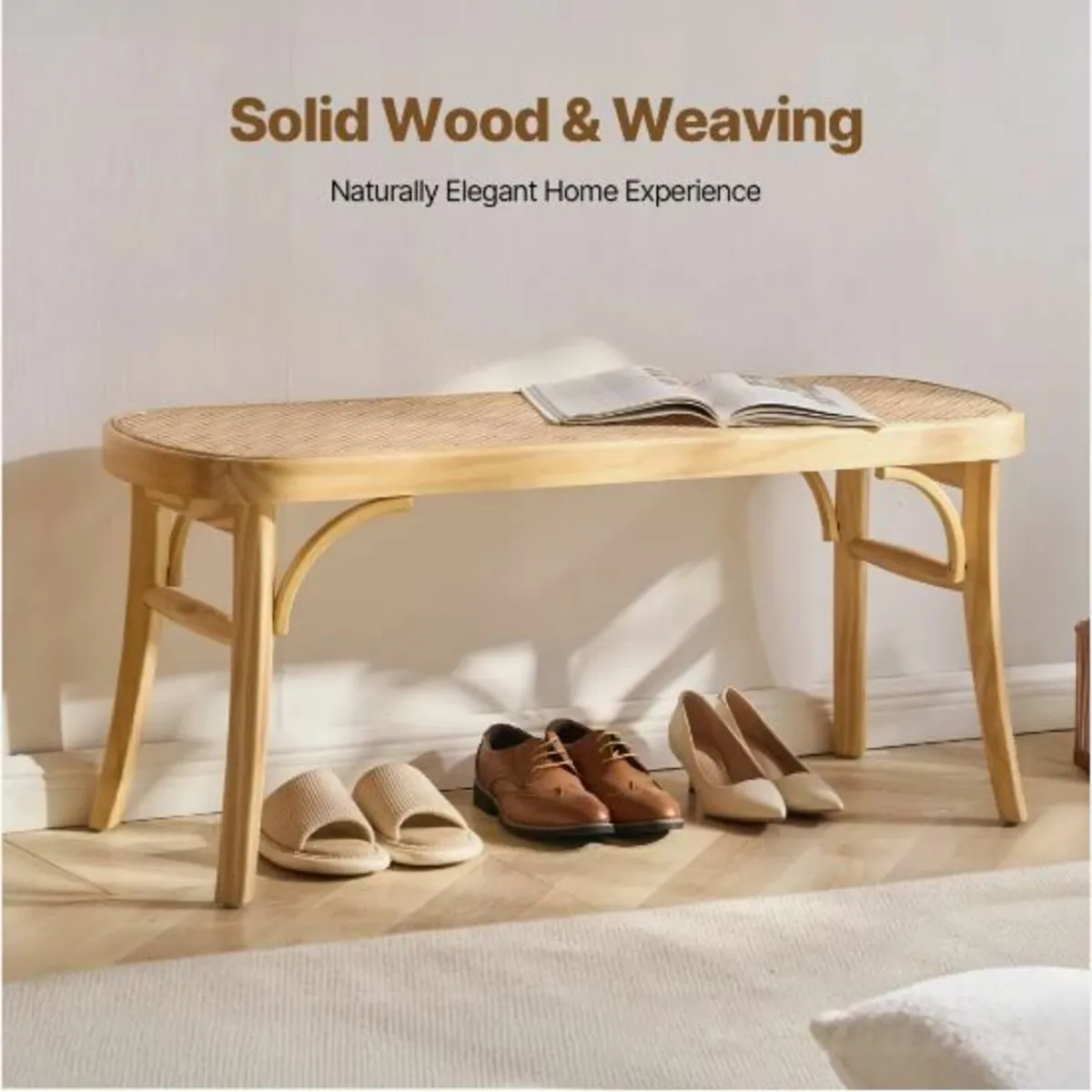 Rattan Bench Wooden Bench - Image 4