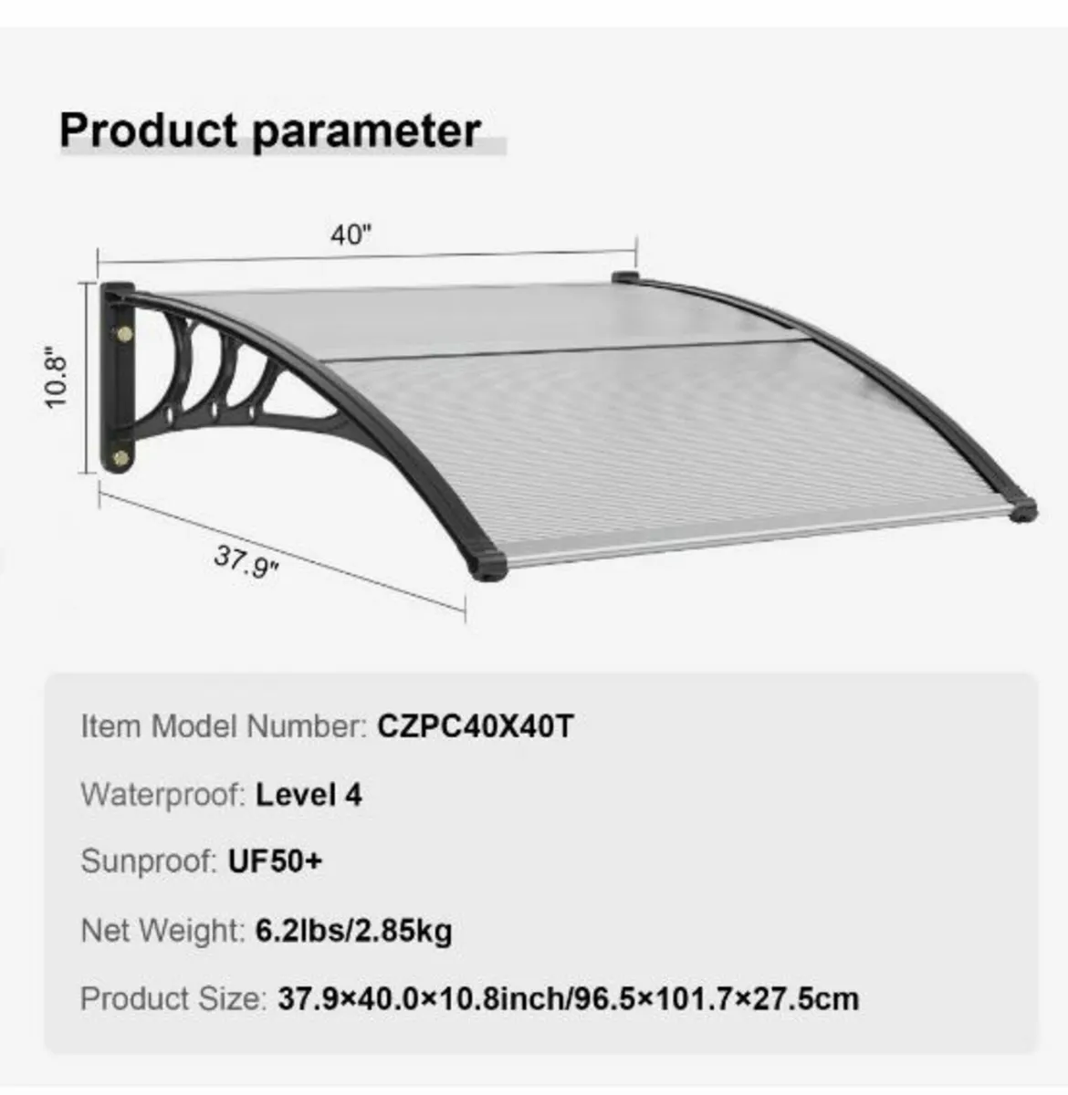 Window Door Awning Canopy 101.6 x 101.6 cm - Image 4