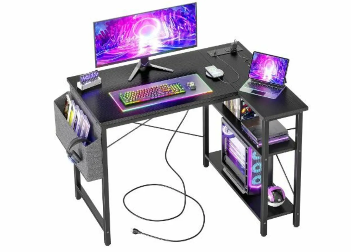 L-Shaped Desk with Sockets, 100 x 70 cm - Image 1