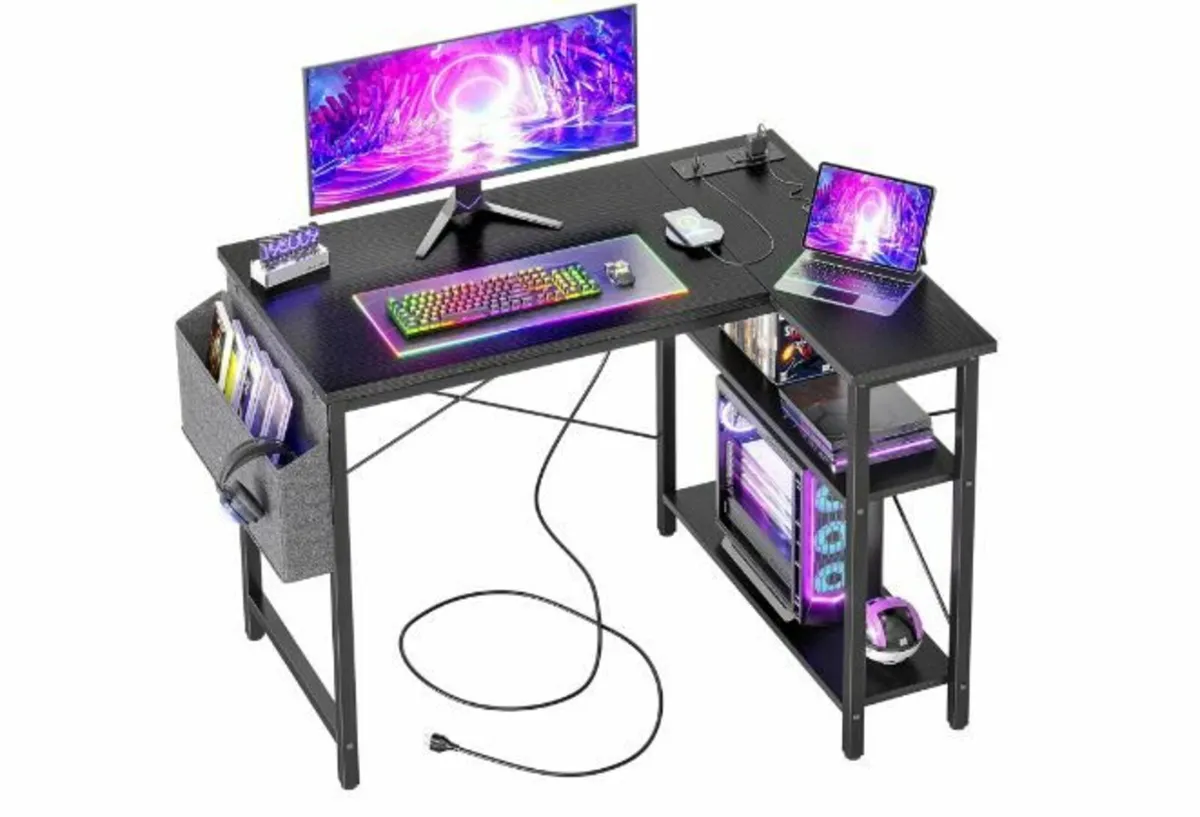 L-Shaped Desk with Sockets, 100 x 70 cm - Image 2