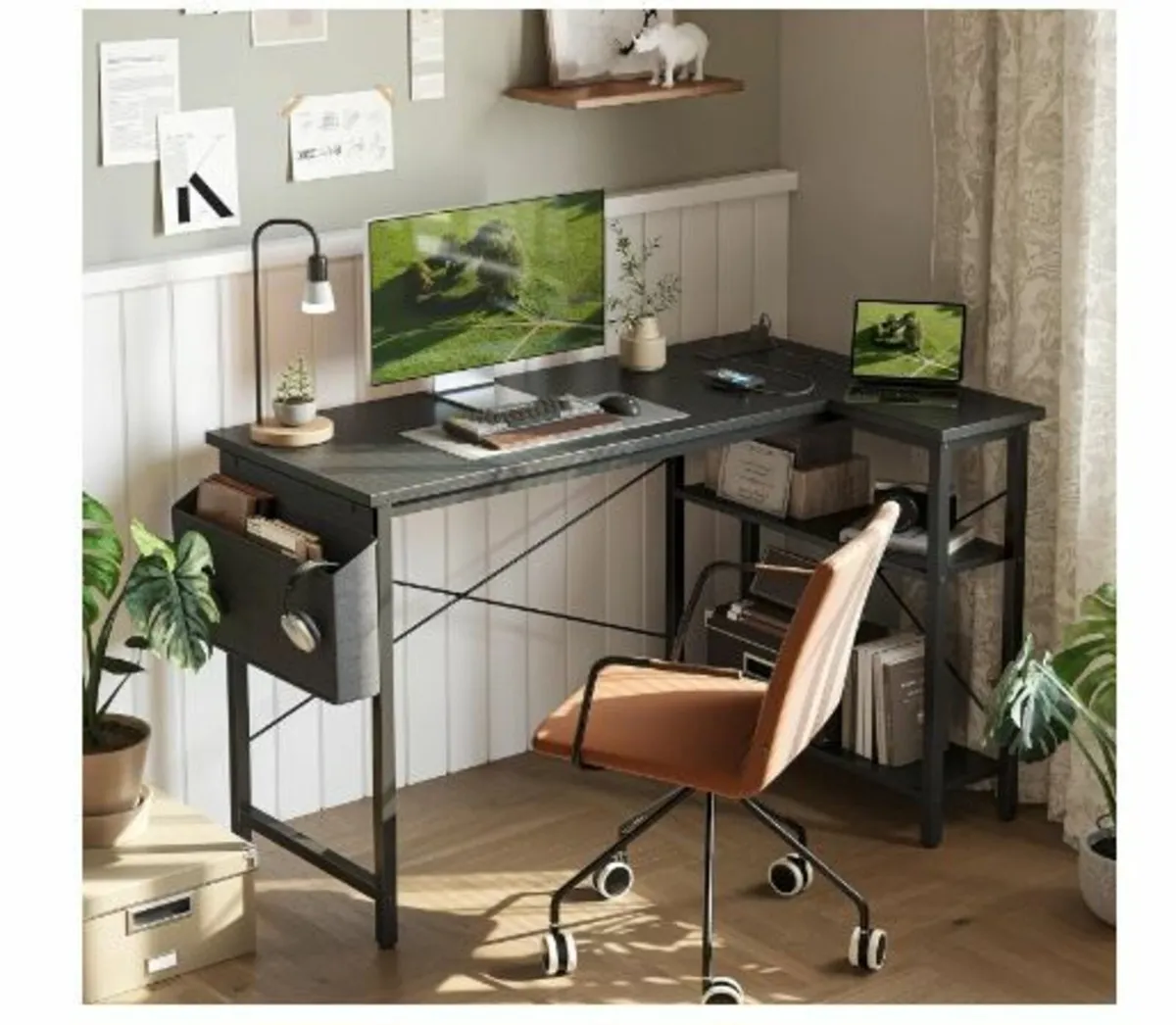 L-Shaped Desk with Sockets, 100 x 70 cm - Image 3