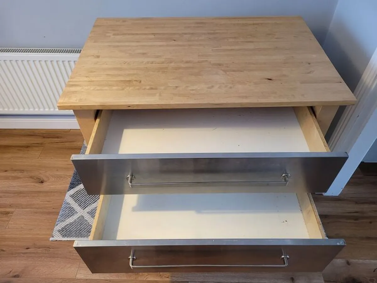 IKEA VARDE - Stainless Steel Freestanding Kitchen Drawer Unit Solid Wood Top - Image 2