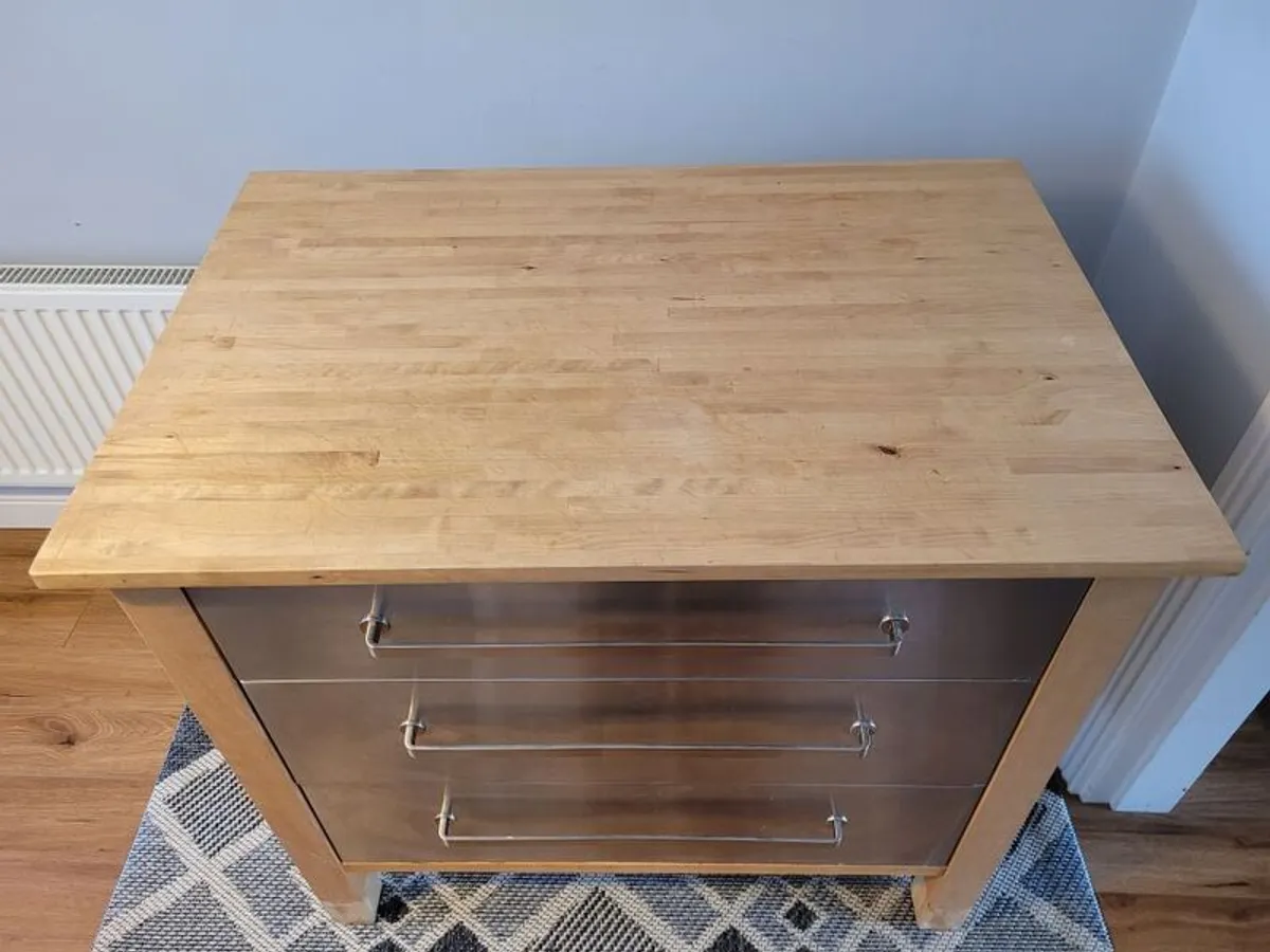 IKEA VARDE - Stainless Steel Freestanding Kitchen Drawer Unit Solid Wood Top - Image 3