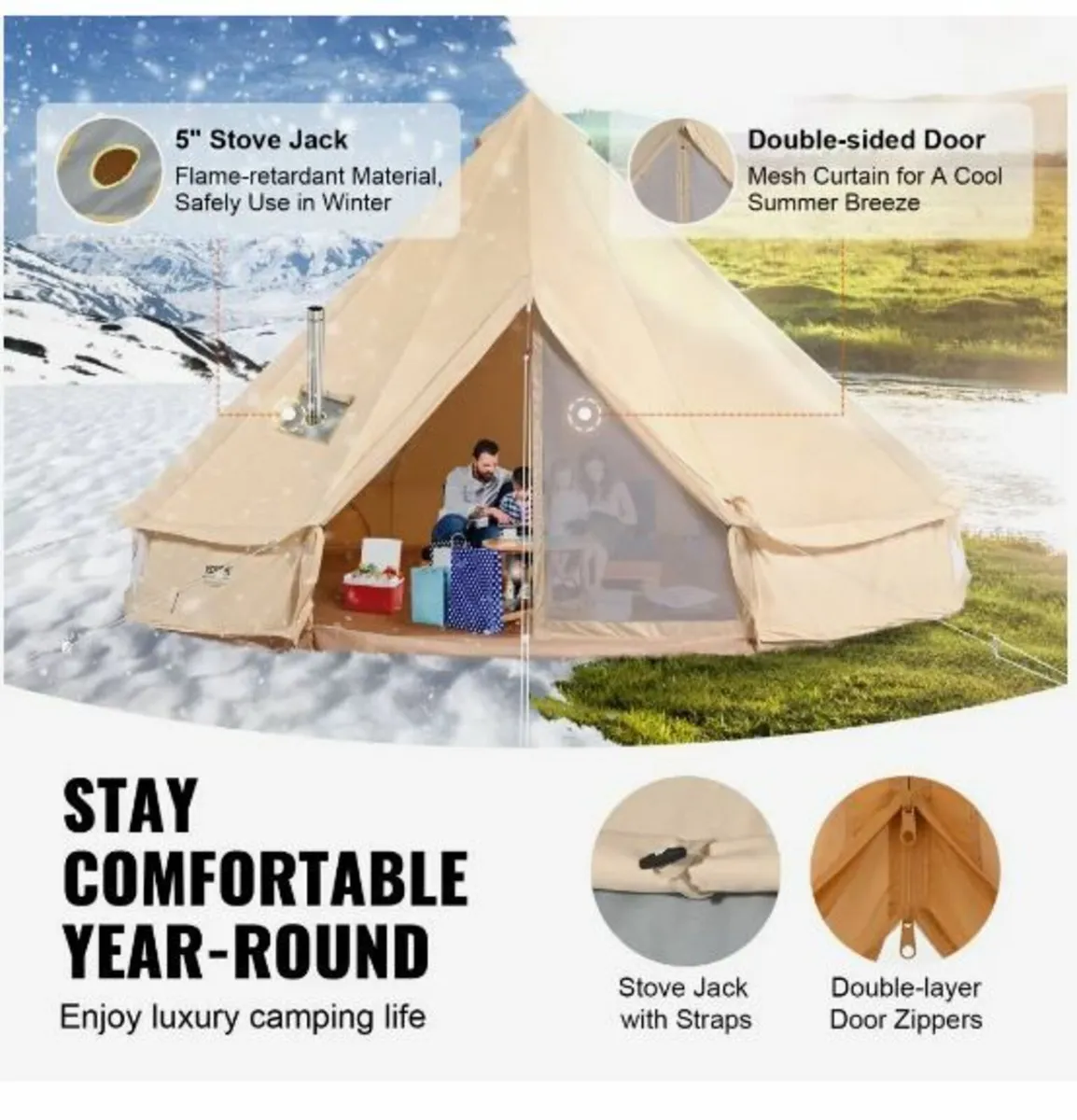 Canvas Bell Tent, 4 Seasons 6 m/19.68 ft - Image 3