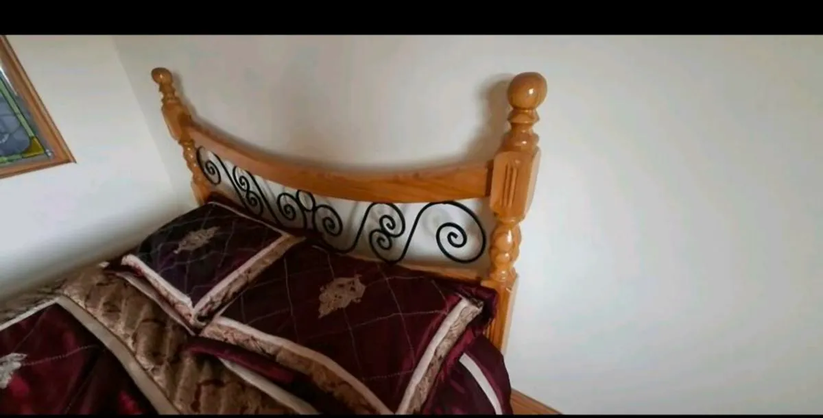 Double pine bed with mattress - Image 4