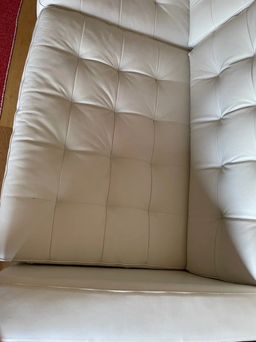 3-seat white leather Sofa - Image 2