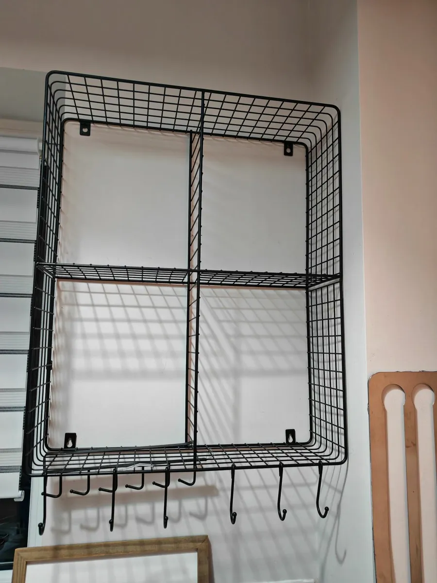 Wall Black Metal Shelf with hooks - Image 1