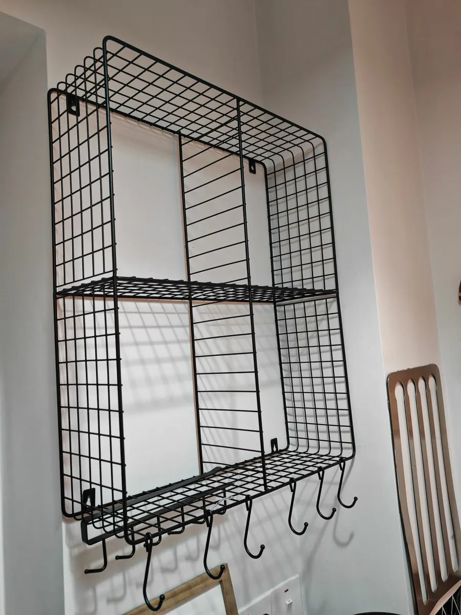 Wall Black Metal Shelf with hooks - Image 2
