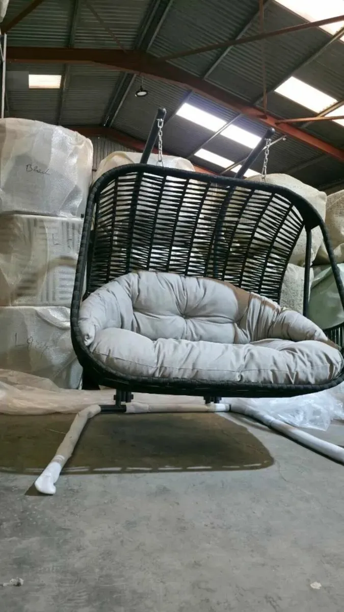 Double egg chair textile rope with cushion - Image 2