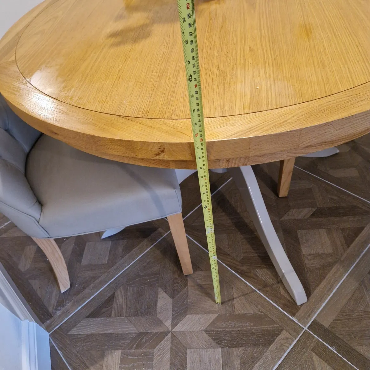 Solid Wood Table 4ft round & 4 chairs 1 year old - Image 4