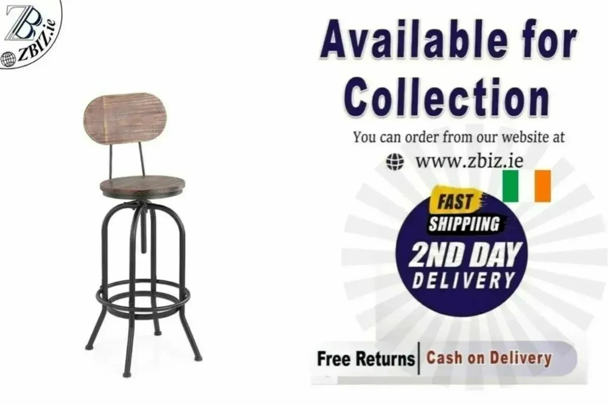 Swivel Bar Stool – Adjustable Iron & Pinewood - Image 1