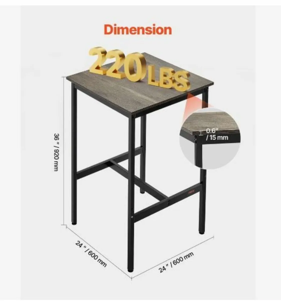 24 in Bar Table Height Pub Table - Image 3
