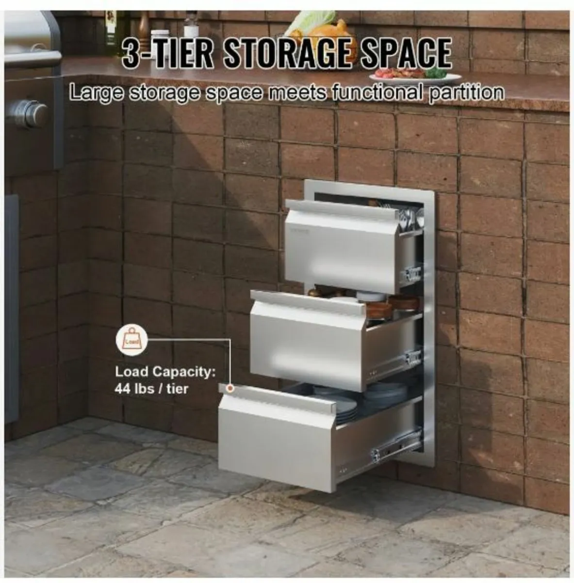 201 Stainless Steel Triple Access Drawer - Image 2