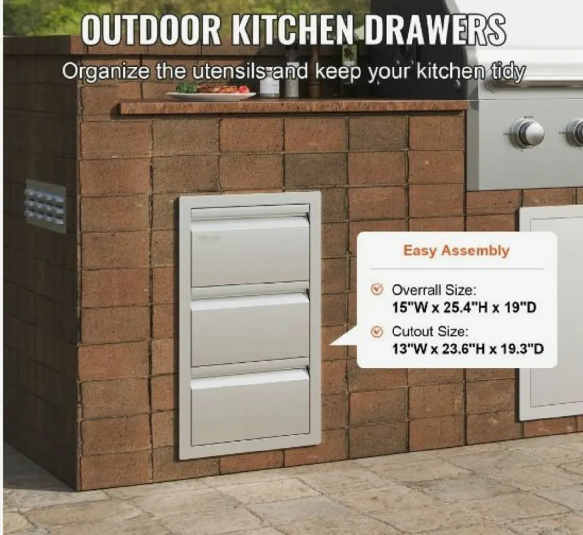 201 Stainless Steel Triple Access Drawer - Image 3